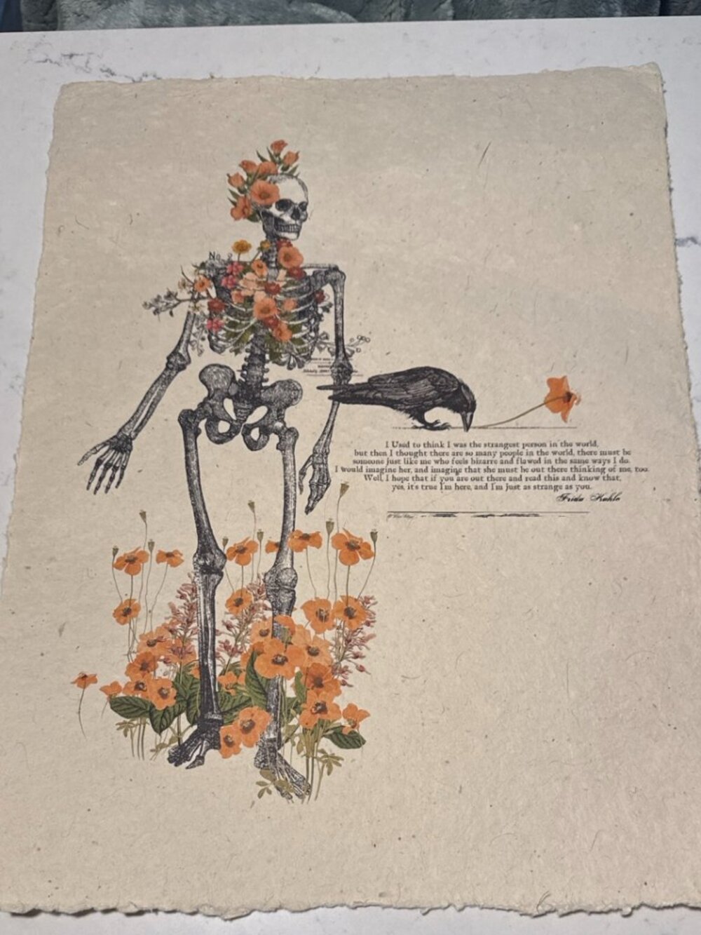 In the Land of Elsewhere Floral Skeleton Raven 12x16 Art Print